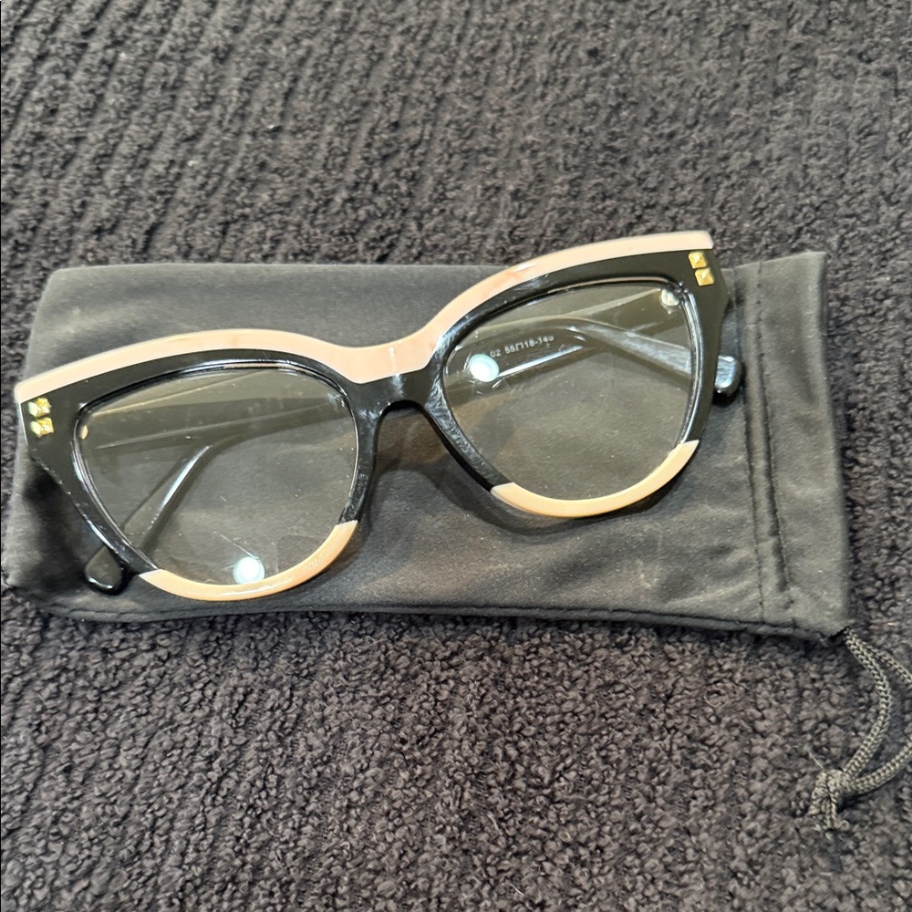 Chic Black and Light Pink Cat-Eye Clear Lens Glasses